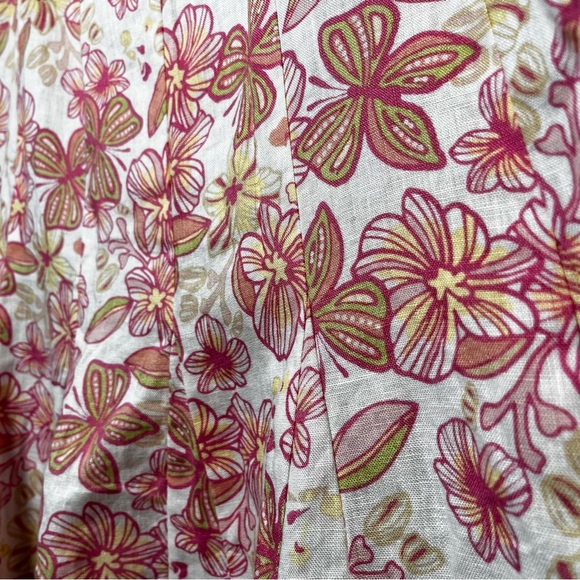 JM Collection y2k Women 100% Linen Skirt Medium Pink White Circle Floral Coconut - Picture 5 of 9